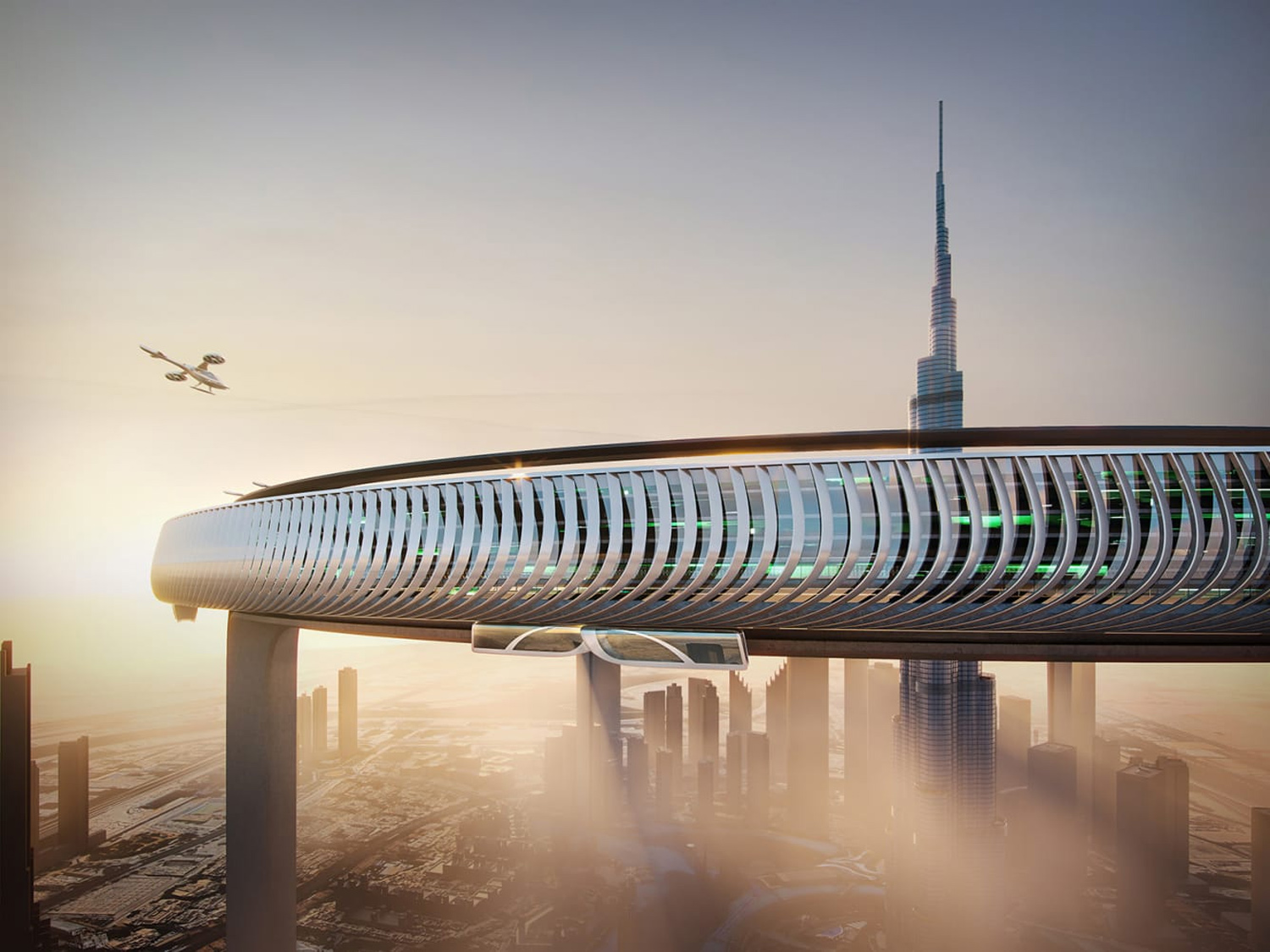 Đô thị tương lai ở Dubai sân bay trực thăng trên cao