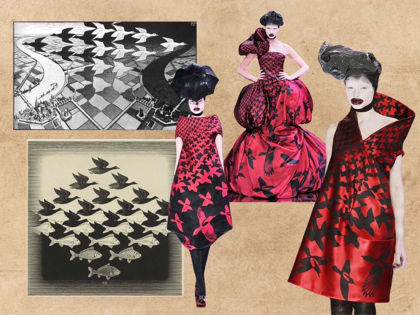 alexander mcqueen bird escher day night sky water nghe thuat op art