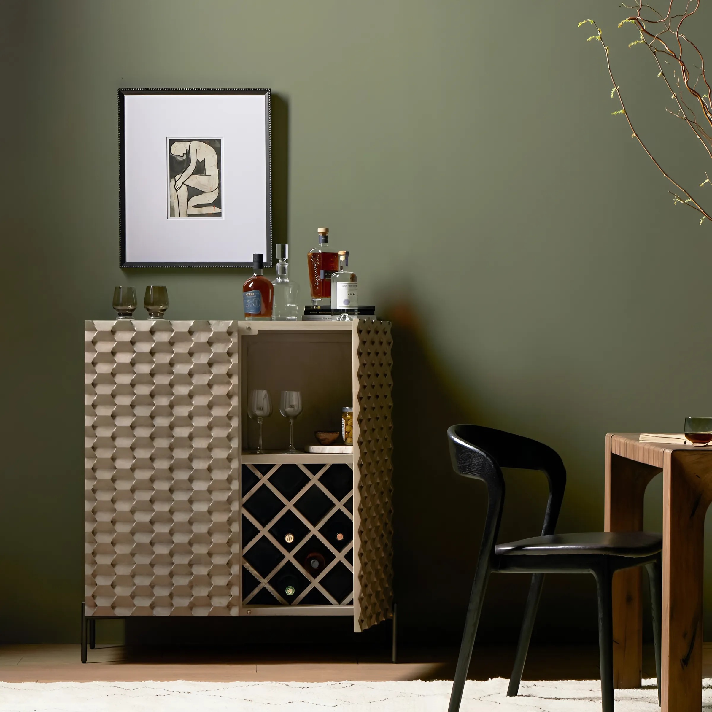 Raffael Grey Wash Wood Bar Cabinet with Storage Crate & Barrel