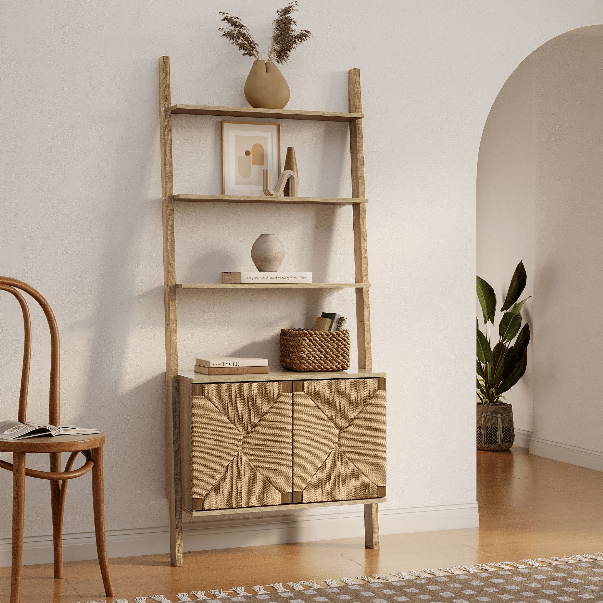 tu go Kaia rope & wood finish etagere bookcase with 2-door cabinet Bay Isle Home