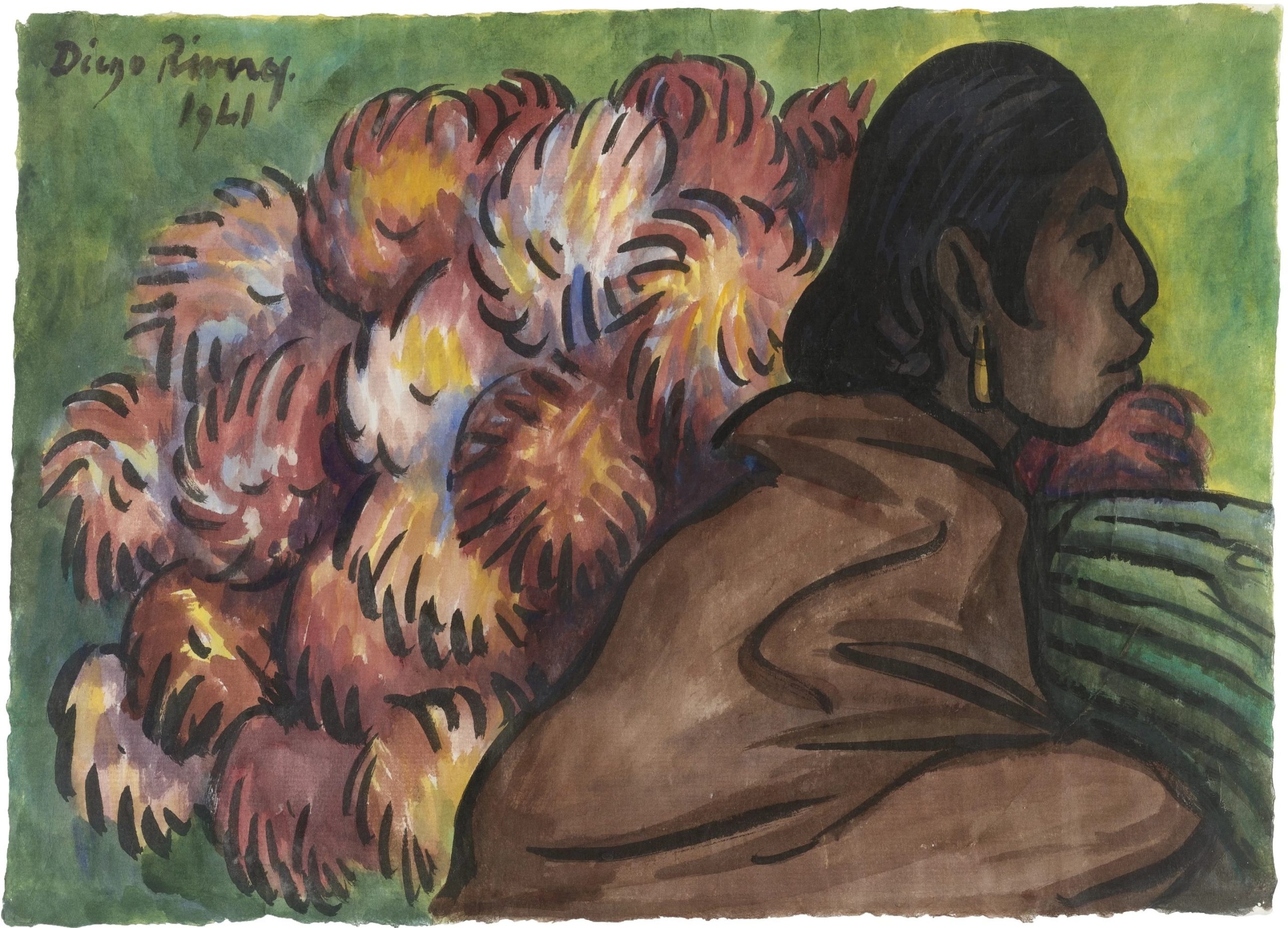 Mujer con dalias tranh nghe thuat mexico Diego Rivera
