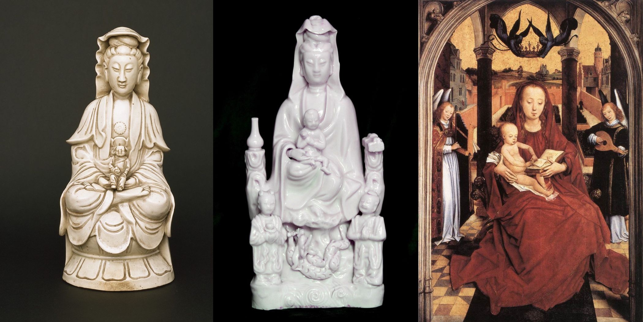 Virgin and Child Enthroned with two Musical Angels  Hans Memling maria kannon quan am bo tat