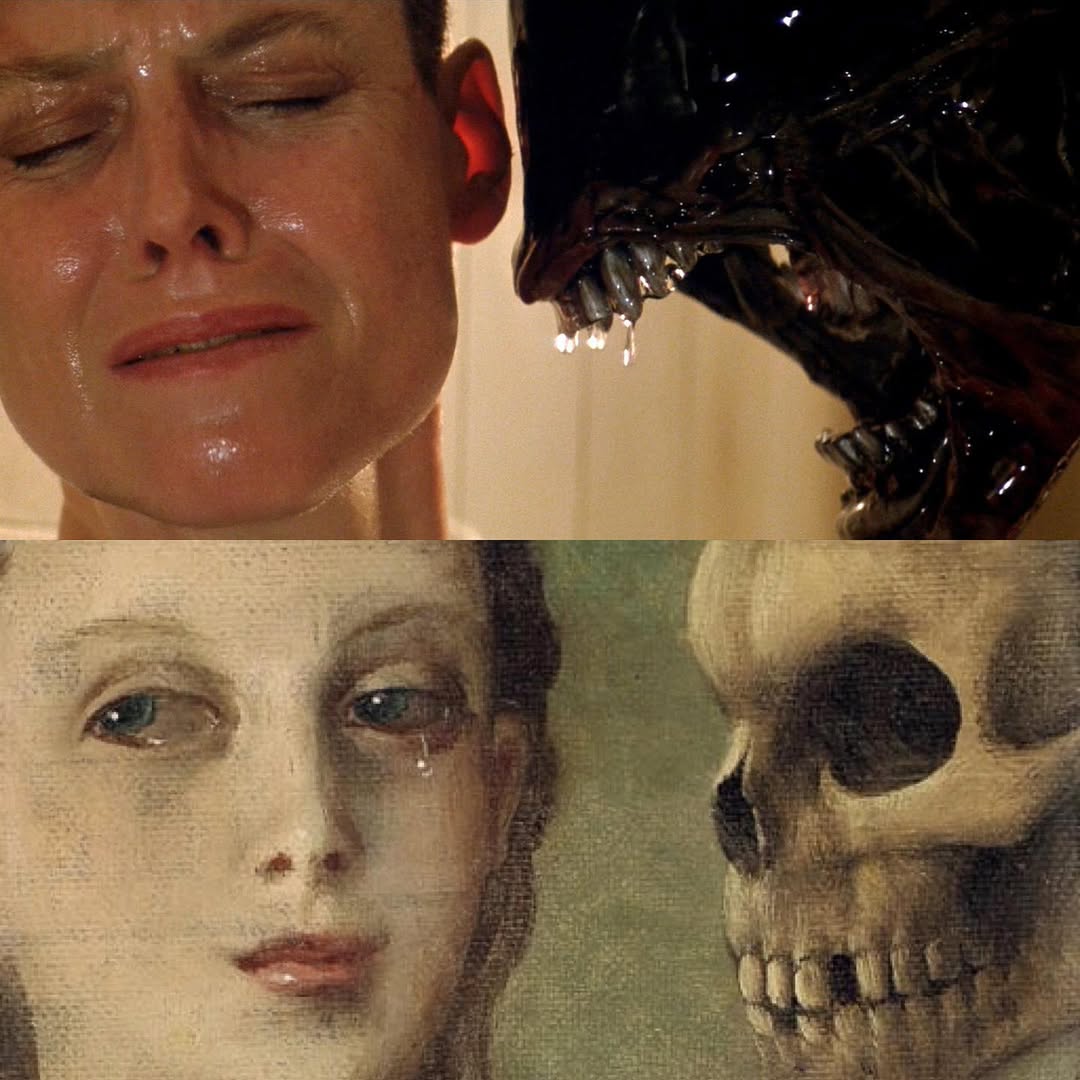 dien anh nghe thuat cam hung Alien 3 Girls Head beside a Skull 