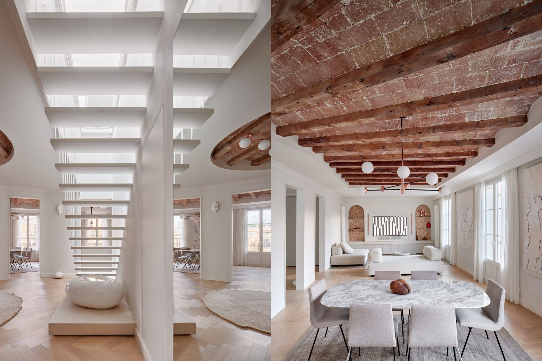 cau thang tran nha dam go cai tao ap mai noi that phong khach