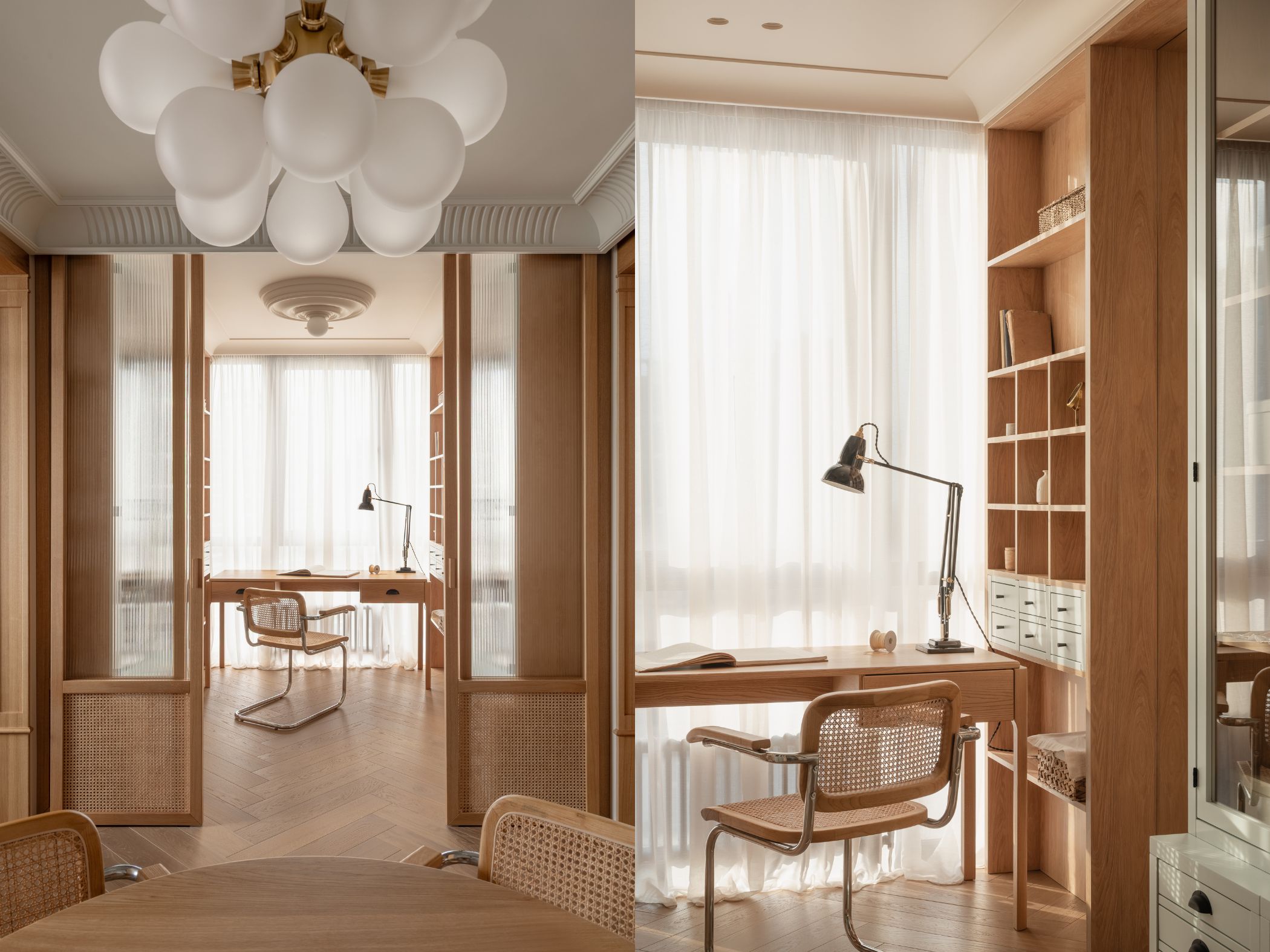 Podil can ho Kyiv co dien phap phong lam viec san go mid century modern