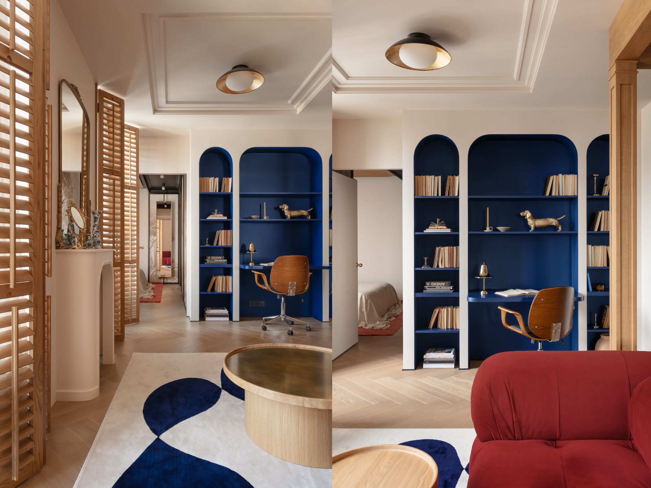 Podil can ho Kyiv co dien phap phong lam viec san go mid century modern